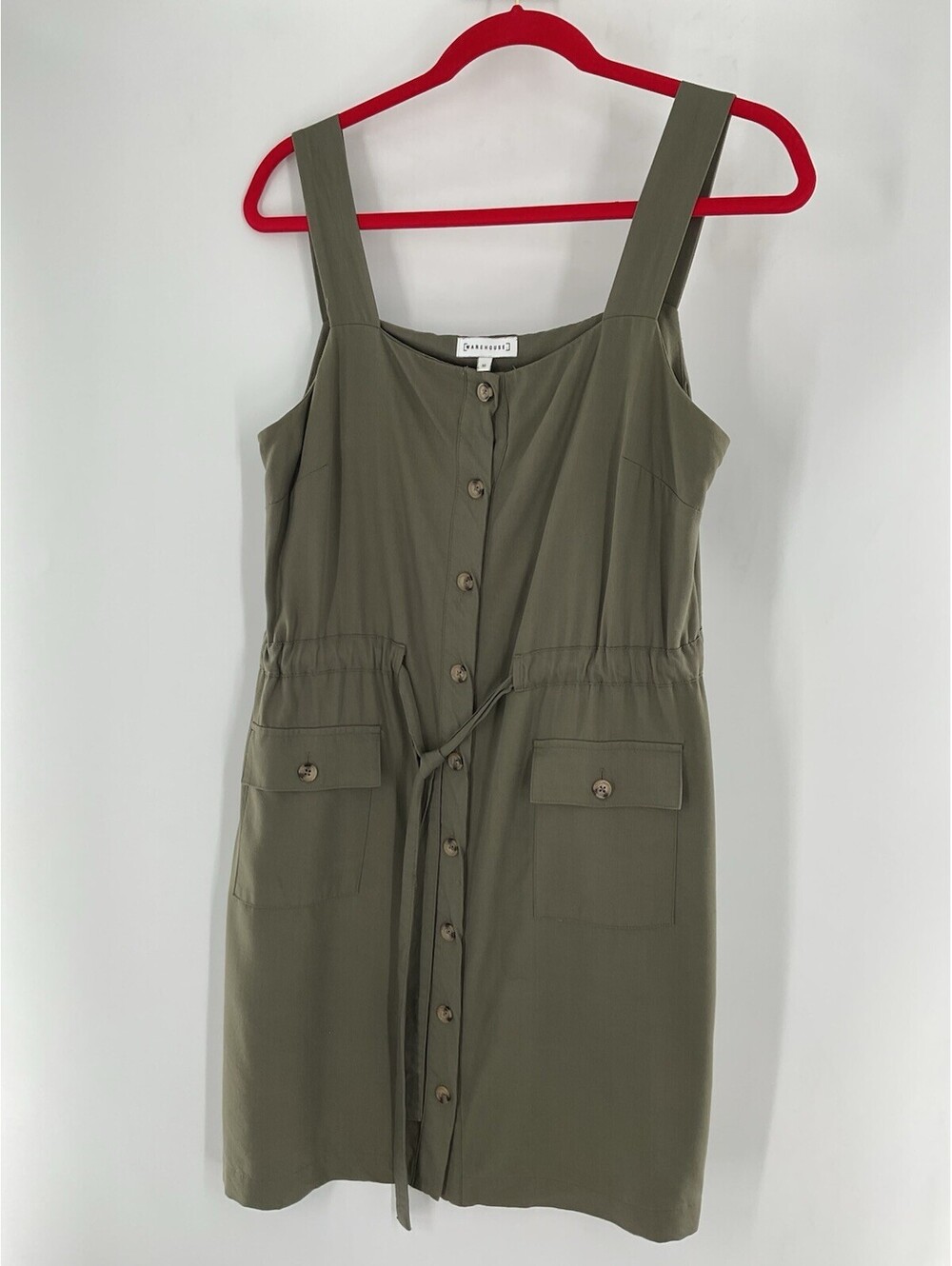 Warehouse . Women’s Size 6 Dress Green Tank Button Up Tie 139